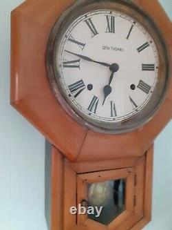 ANTIQUE SETH THOMAS WOODEN WALL CLOCK- with striking movement (bell)