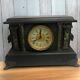 Antique Seth Thomas Adamantine Mantel Clock Black Green Column Key Chime Works