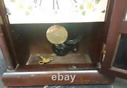 ANTIQUE Seth Thomas Mantel Clock with Door Dark Wood Frame with Winding Key
