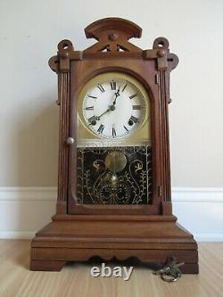 ANTIQUE mantel clock SETH THOMAS key wind 1800's BEAUTIFUL WALNUT