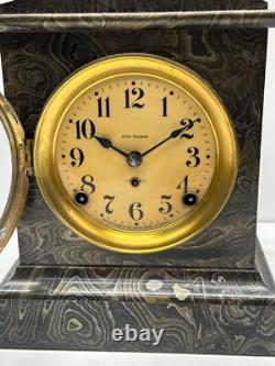 ATQ Seth Thomas Adamantine Mantel Bracket Shelf Clock RARE Damascus Finish 11