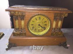 Amazing Antique Seth Thomas Oak Column Mantle Clock