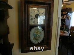 Anique Seth Thomas Weight Driven Ogee Clock with Flowers on Painted Glass 23.5L