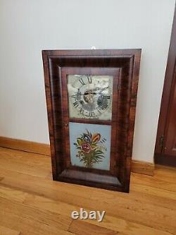 Anique Seth Thomas Weight Driven Ogee Clock with Flowes on Painted Glass