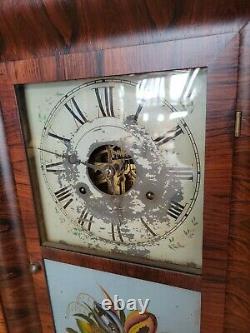 Anique Seth Thomas Weight Driven Ogee Clock with Flowes on Painted Glass