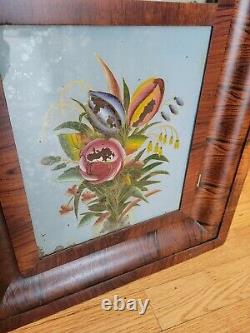 Anique Seth Thomas Weight Driven Ogee Clock with Flowes on Painted Glass