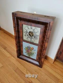 Anique Seth Thomas Weight Driven Ogee Clock with Flowes on Painted Glass