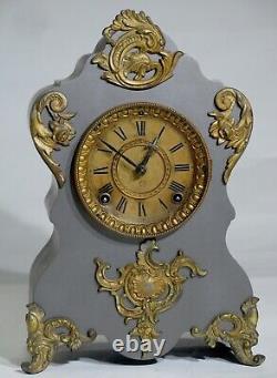 Ansonia Gilded Fleur De Lis Mantle Clock En Welch Waterbury Seth Thomas Metal