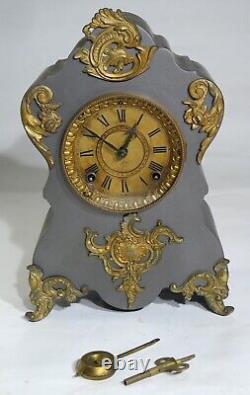 Ansonia Gilded Fleur De Lis Mantle Clock En Welch Waterbury Seth Thomas Metal