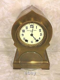 Ant Seth Thomas Brass or Bronze Case Clock Barrel Pendulum Porcelain Face Runs