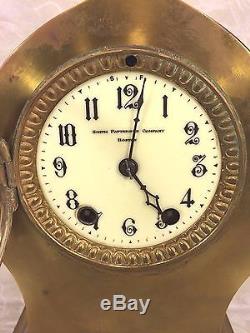 Ant Seth Thomas Brass or Bronze Case Clock Barrel Pendulum Porcelain Face Runs