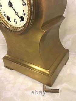 Ant Seth Thomas Brass or Bronze Case Clock Barrel Pendulum Porcelain Face Runs