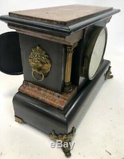 Antique 14 SETH THOMAS Lion Head Adamantine Mechanical Wind Mantle Clock READ