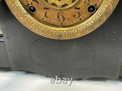 Antique 17 Seth Thomas Adamantine Black Wood Mechanical Claw Foot Mantel Clock