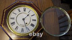 Antique 1800's Seth Thomas Octagon Drop School House Regulator Clock 21 & Key