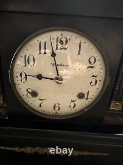 Antique 1800's Waterbury Mantle Clock RUNS Video with Key Works