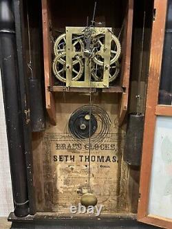 Antique 1800s Seth THOMAS Weight Driven Wooden COLUMN Clock PENDULUM MACHANICAL