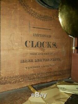 Antique 1820s Mark Leavenworth Pillar and Scroll Mantle Shelf Clock Waterbury CT
