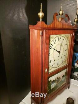 Antique 1820s Mark Leavenworth Pillar and Scroll Mantle Shelf Clock Waterbury CT