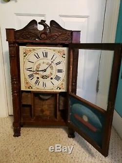 Antique 1830 SETH THOMAS Plymouth Conn. Pillar & Splat Wood Works Mantel Clock