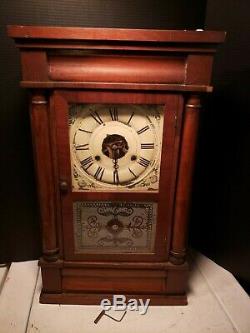 Antique 1850's Seth Thomas Column & Cornice Wood Shelf Clock Time & Strike