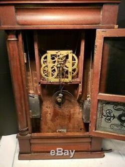 Antique 1850's Seth Thomas Column & Cornice Wood Shelf Clock Time & Strike