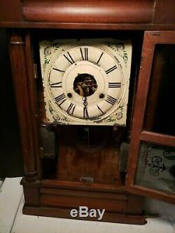 Antique 1850's Seth Thomas Column & Cornice Wood Shelf Clock Time & Strike