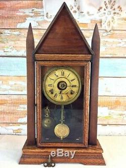 Antique 1860 Seth Thomas 8 Day Hour Chime Spring Mantel Clock Gothic Cathedral