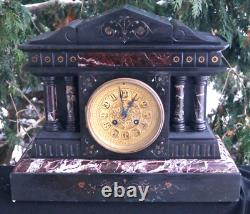 Antique 1870s 1880s French Slate & MARBLE Mantle Clock RUNS SERVICED