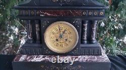 Antique 1870s 1880s French Slate & MARBLE Mantle Clock RUNS SERVICED