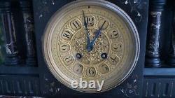 Antique 1870s 1880s French Slate & MARBLE Mantle Clock RUNS SERVICED