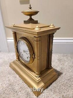 Antique 1872 Seth Thomas & Sons No. 4 Tucker Bronze Cast Metal Mantel Shelf Clock