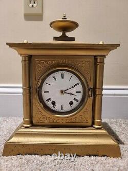 Antique 1872 Seth Thomas & Sons No. 4 Tucker Bronze Cast Metal Mantel Shelf Clock