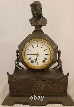 Antique 1874 Seth Thomas & Sons No. 8013 Cast Metal Figural Mantel Shelf Clock