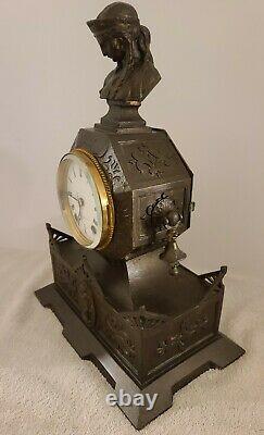 Antique 1874 Seth Thomas & Sons No. 8013 Cast Metal Figural Mantel Shelf Clock