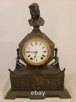 Antique 1874 Seth Thomas & Sons No. 8013 Cast Metal Figural Mantel Shelf Clock