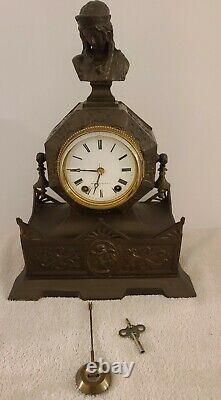 Antique 1874 Seth Thomas & Sons No. 8013 Cast Metal Figural Mantel Shelf Clock