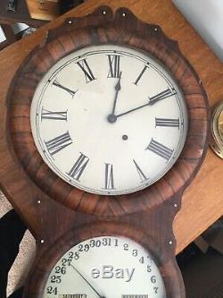 Antique 1875 Seth Thomas Office Calendar Dual Dial Wall Clock