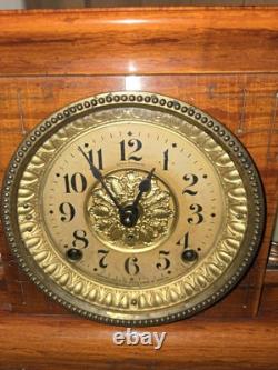 Antique 1880 SETH THOMAS Victorian Brown Adamantine Wood Grain Mantel Clock