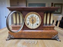Antique 1880 SETH THOMAS Victorian Brown Adamantine Wood Grain Mantel Clock