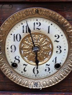 Antique 1880 SETH THOMAS Victorian Brown Adamantine Wood Grain Mantel Clock