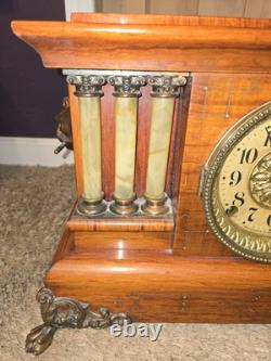 Antique 1880 SETH THOMAS Victorian Brown Adamantine Wood Grain Mantel Clock