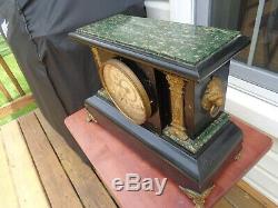 Antique 1880 Seth Thomas #102 Adamantine Mantle Clock Faux Marble Brass Accents