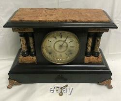 Antique 1880 Seth Thomas Adamantine Mantle Clock Paper Label Chime Key Running