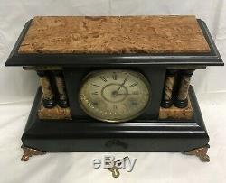 Antique 1880 Seth Thomas Adamantine Mantle Clock Paper Label Chime Key Running