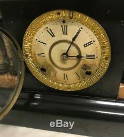 Antique 1880 Seth Thomas Adamantine Mantle Clock Paper Label Chime Key Running