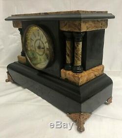 Antique 1880 Seth Thomas Adamantine Mantle Clock Paper Label Chime Key Running