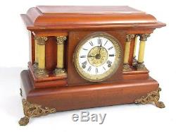 Antique 1880 pat. Seth Thomas Adamantine Mantel Clock 295 6 Pillar Ornate