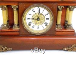 Antique 1880 pat. Seth Thomas Adamantine Mantel Clock 295 6 Pillar Ornate