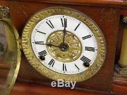 Antique 1880 pat. Seth Thomas Adamantine Mantel Clock 295 6 Pillar Ornate